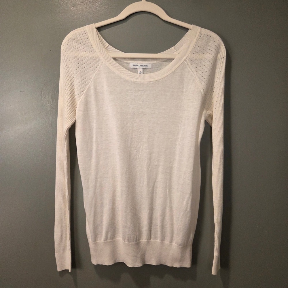 Banana Republic Women's Linen Blend Lightweight Scoop Neck Sweater Size S Cream